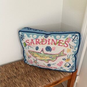 Decorative Sardines Embroidered Throw Pillow - Blue